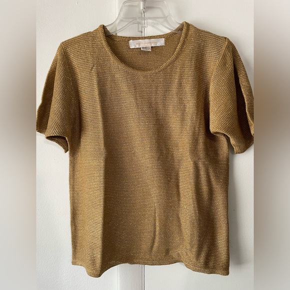 BRETT HARRISON Tan knit short Sleeves, Top, with SHINE SIZE M - Picture 1 of 15